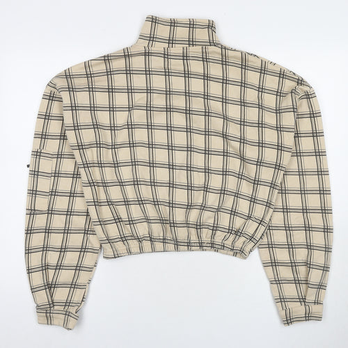 PRETTYLITTLETHING Womens Beige Check Polyester Pullover Sweatshirt Size S Pullover
