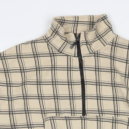 PRETTYLITTLETHING Womens Beige Check Polyester Pullover Sweatshirt Size S Pullover