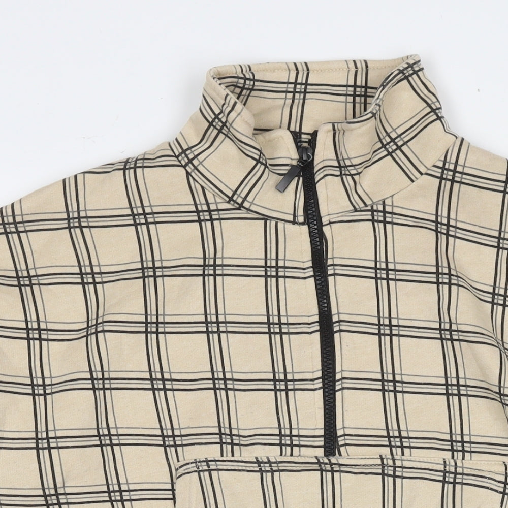 PRETTYLITTLETHING Womens Beige Check Polyester Pullover Sweatshirt Size S Pullover