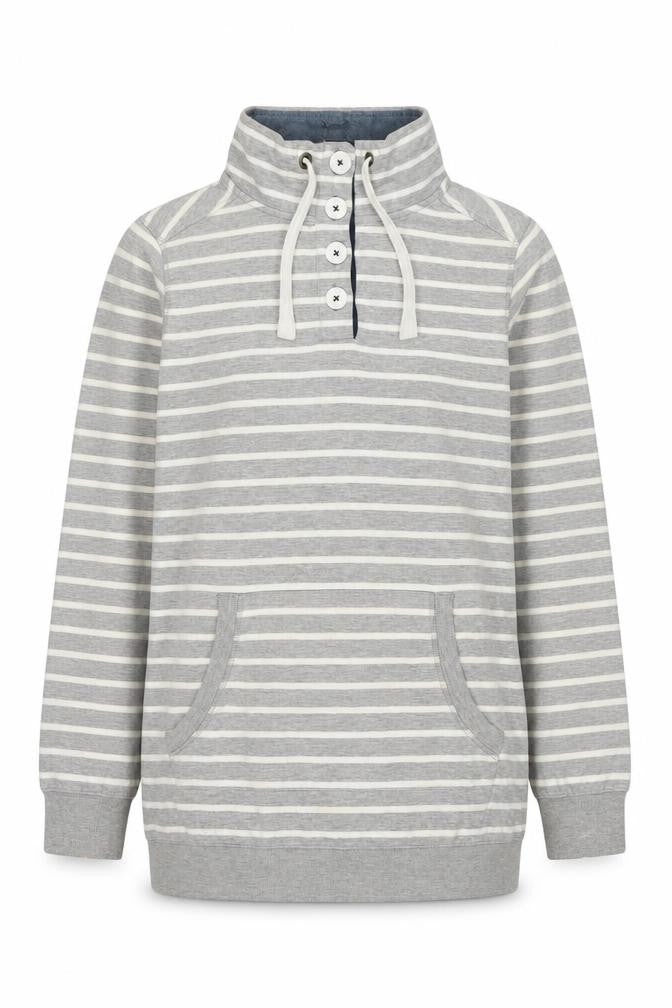 Front view of Next women’s grey striped cotton pullover sweatshirt, size UK 10, pullover - tunic
