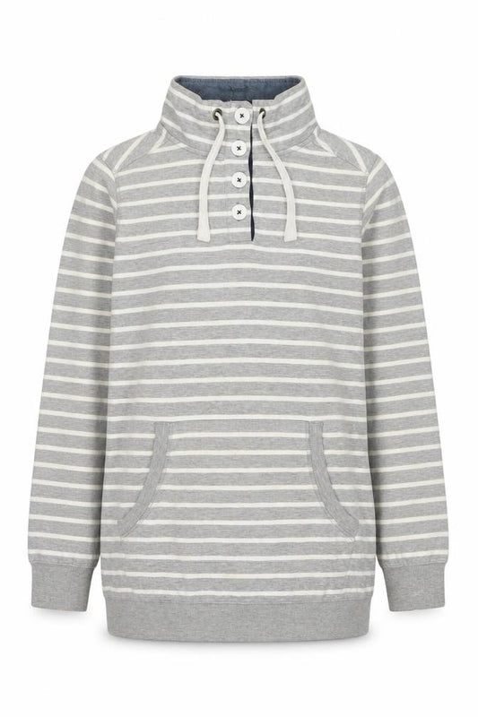 Front view of Next women’s grey striped cotton pullover sweatshirt, size UK 10, pullover - tunic