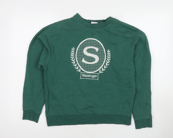 Slazenger Womens Green Cotton Pullover Sweatshirt Size 8 Pullover - Logo