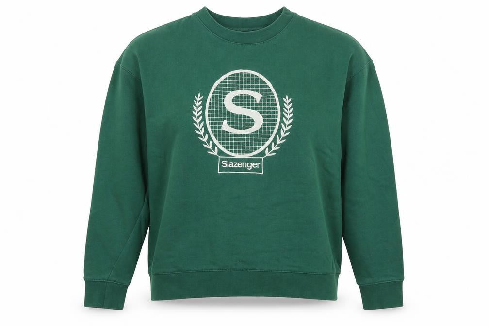 Front view of Slazenger women’s green cotton pullover sweatshirt, size UK 8, pullover - logo