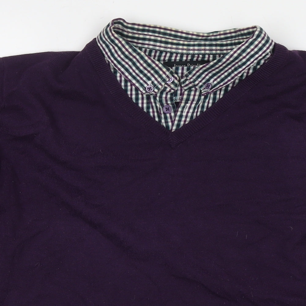 EWM Mens Purple Collared Acrylic Pullover Jumper Size L Long Sleeve