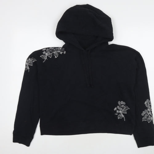 Jack Wills Womens Black Cotton Pullover Hoodie Size 12 Pullover - Embraided Flowers