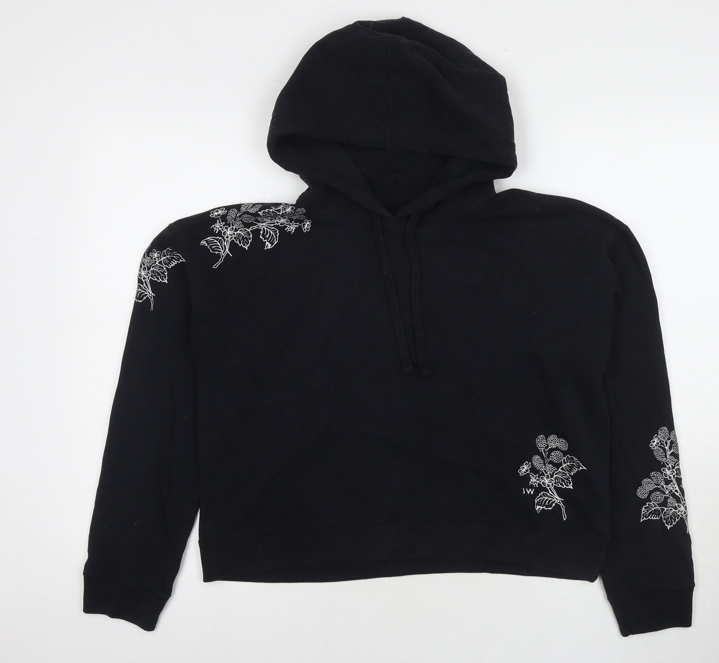 Jack Wills Womens Black Cotton Pullover Hoodie Size 12 Pullover - Embraided Flowers