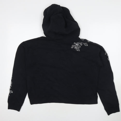 Jack Wills Womens Black Cotton Pullover Hoodie Size 12 Pullover - Embraided Flowers