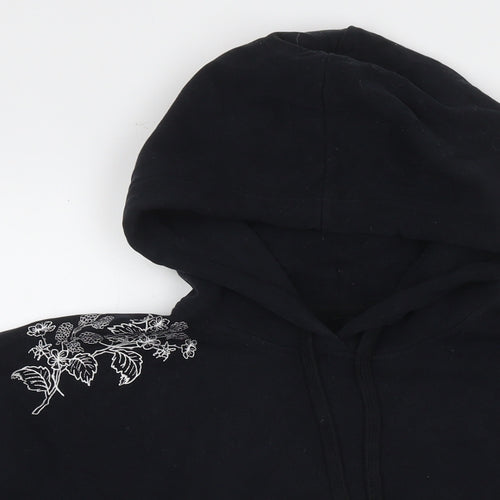 Jack Wills Womens Black Cotton Pullover Hoodie Size 12 Pullover - Embraided Flowers