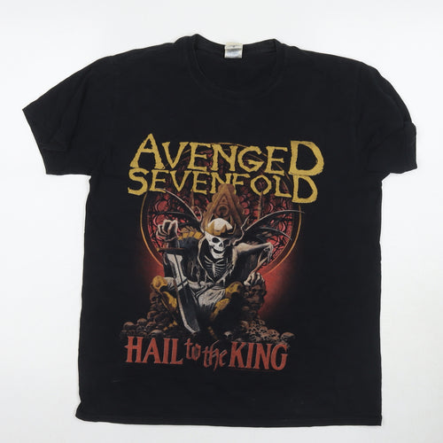Hall To The King Mens Black Cotton T-Shirt Size M Round Neck - Skeleton King