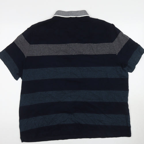 Marks and Spencer Mens Blue Striped Cotton Polo Size 2XL Collared Pullover