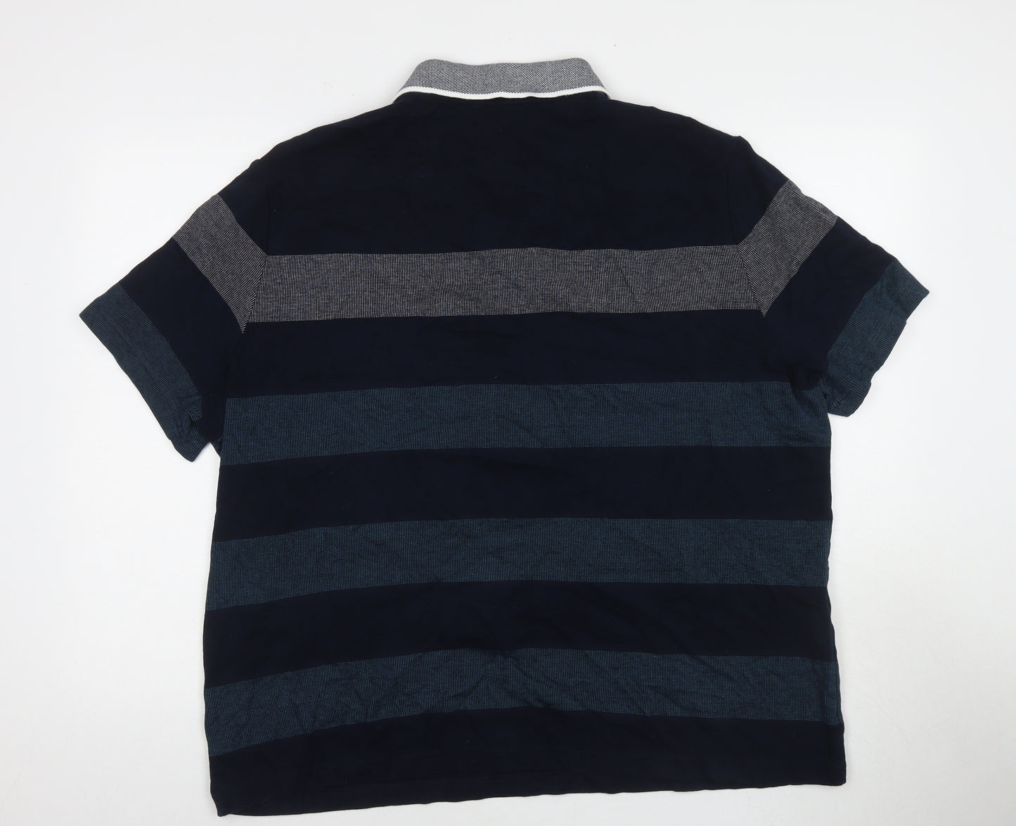 Marks and Spencer Mens Blue Striped Cotton Polo Size 2XL Collared Pullover