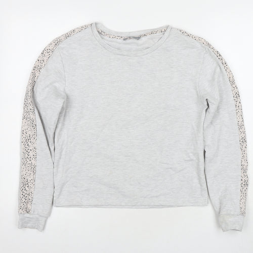 New Look Womens Grey Animal Print Polyester Pullover Sweatshirt Size 8 Pullover - Leopard Print