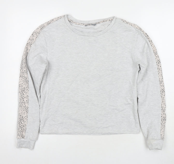 New Look Womens Grey Animal Print Polyester Pullover Sweatshirt Size 8 Pullover - Leopard Print