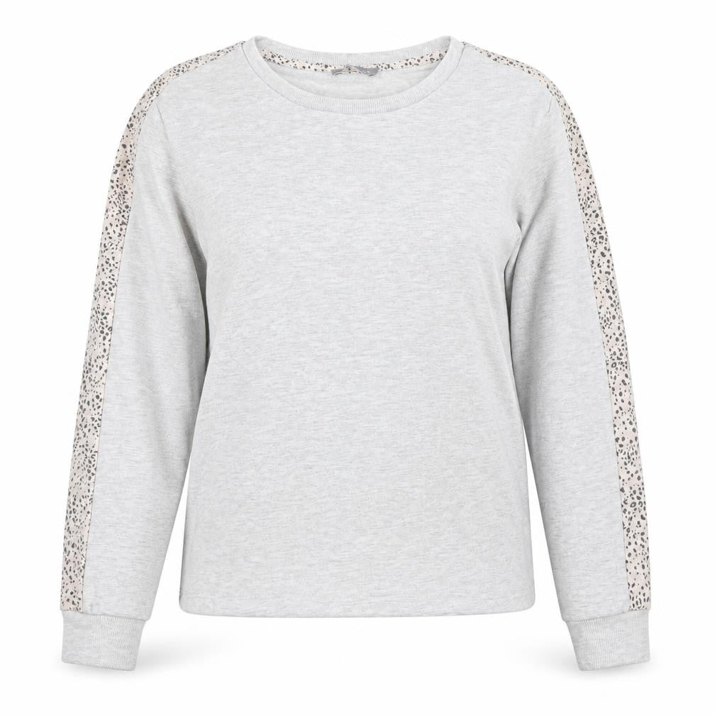 Front view of New Look women’s grey animal print polyester pullover sweatshirt, size UK 8, pullover - leopard print