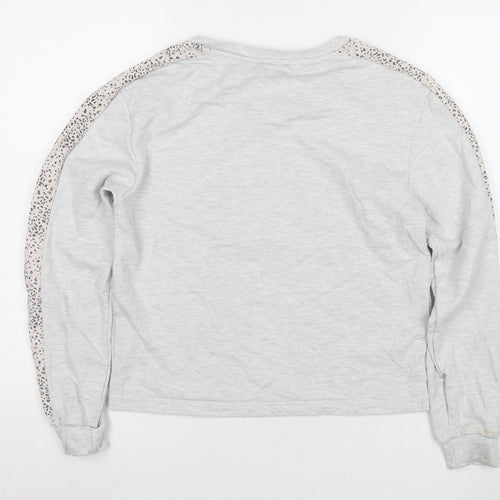 New Look Womens Grey Animal Print Polyester Pullover Sweatshirt Size 8 Pullover - Leopard Print