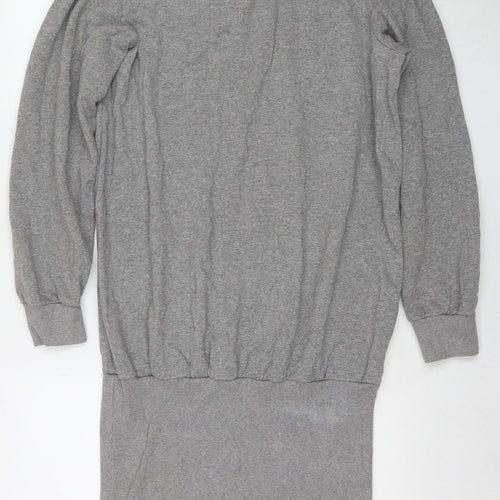 NEXT Womens Grey Cotton Jumper Dress Size 14 Round Neck Pullover