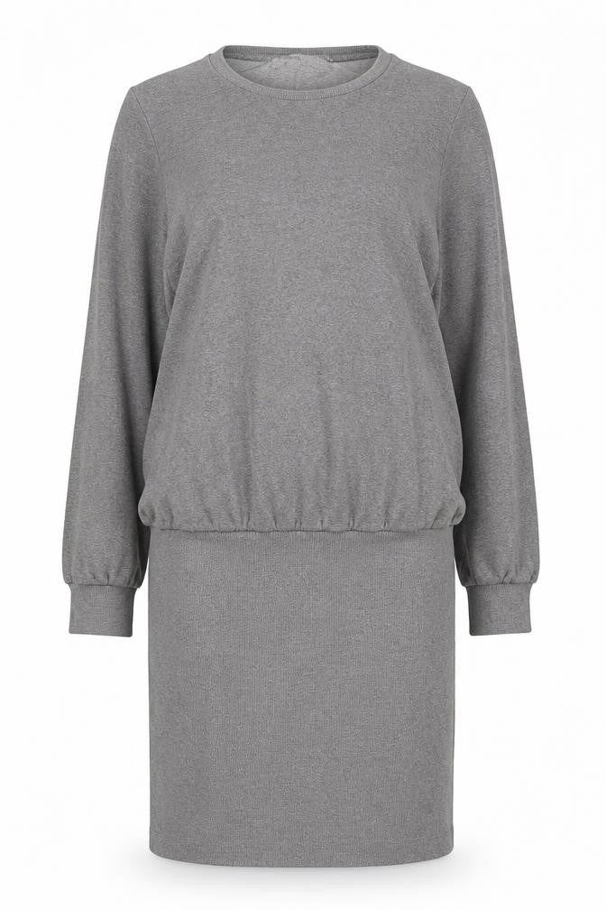 Front view of Next women’s grey cotton jumper dress, size UK 14, round neck pullover