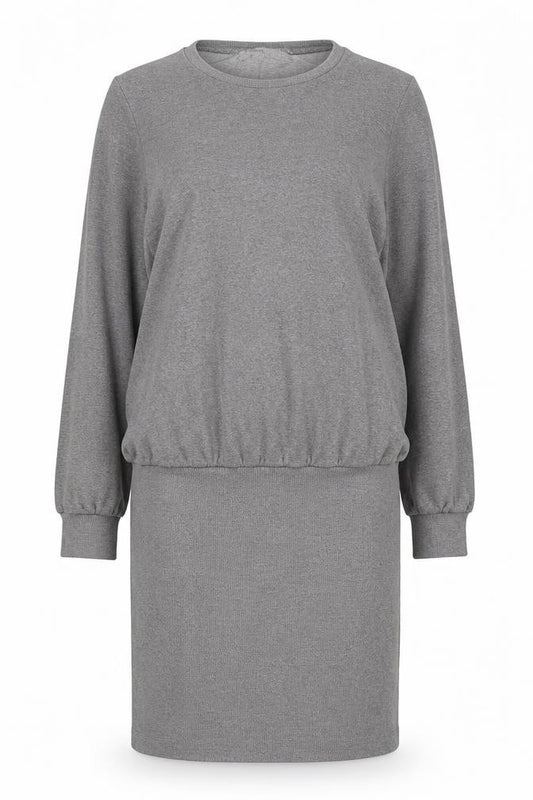 Front view of Next women’s grey cotton jumper dress, size UK 14, round neck pullover
