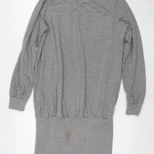 NEXT Womens Grey Cotton Jumper Dress Size 14 Round Neck Pullover