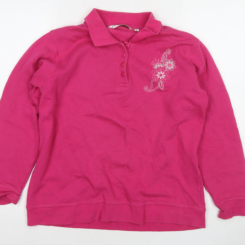 EWM Womens Pink Cotton Pullover Sweatshirt Size 14 Pullover - Embraided Flowers