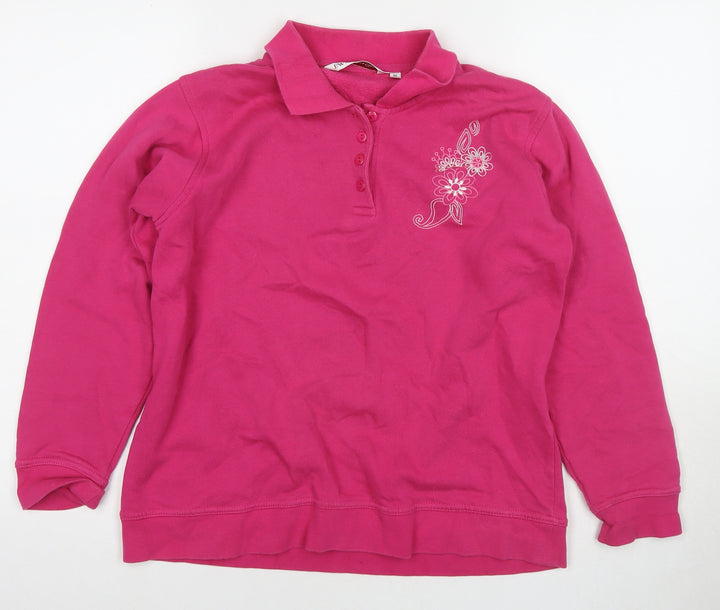 EWM Womens Pink Cotton Pullover Sweatshirt Size 14 Pullover - Embraided Flowers