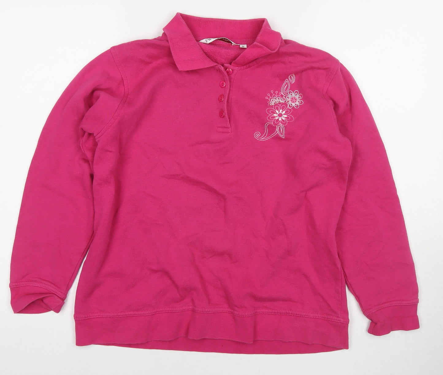 EWM Womens Pink Cotton Pullover Sweatshirt Size 14 Pullover - Embraided Flowers