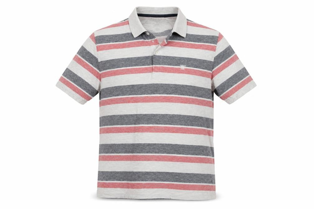 Front view of EWM men’s multicoloured striped cotton polo, size M, collared pullover