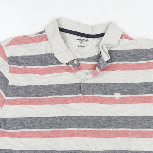 EWM Mens Multicoloured Striped Cotton Polo Size M Collared Pullover