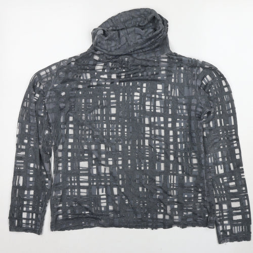 NU Denmark Womens Grey Geometric Polyester Basic Blouse Size L Roll Neck