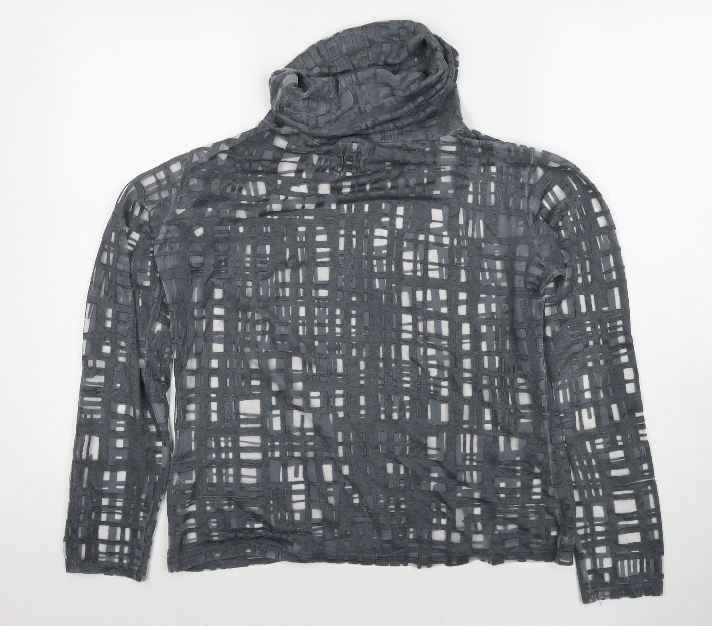 NU Denmark Womens Grey Geometric Polyester Basic Blouse Size L Roll Neck
