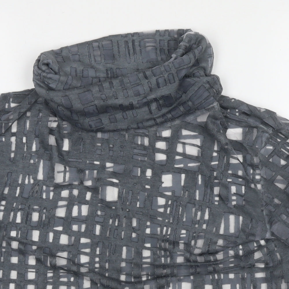 NU Denmark Womens Grey Geometric Polyester Basic Blouse Size L Roll Neck