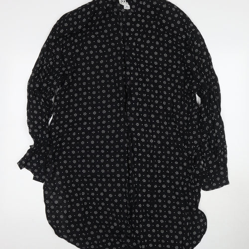 Nipon Studios Womens Black Geometric Polyester Shirt Dress Size 14 V-Neck Button - Side Slit(s)