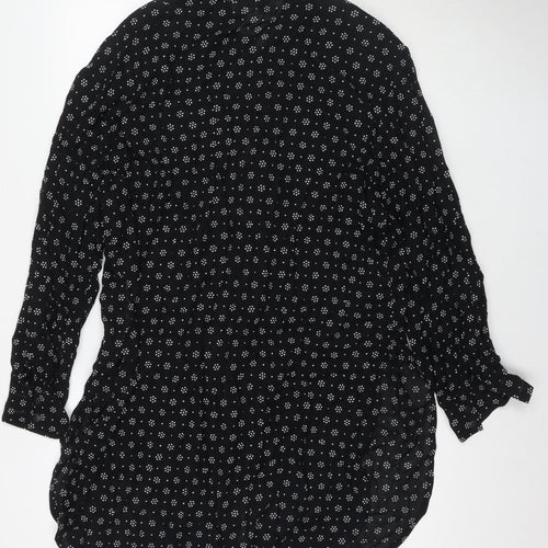 Nipon Studios Womens Black Geometric Polyester Shirt Dress Size 14 V-Neck Button - Side Slit(s)