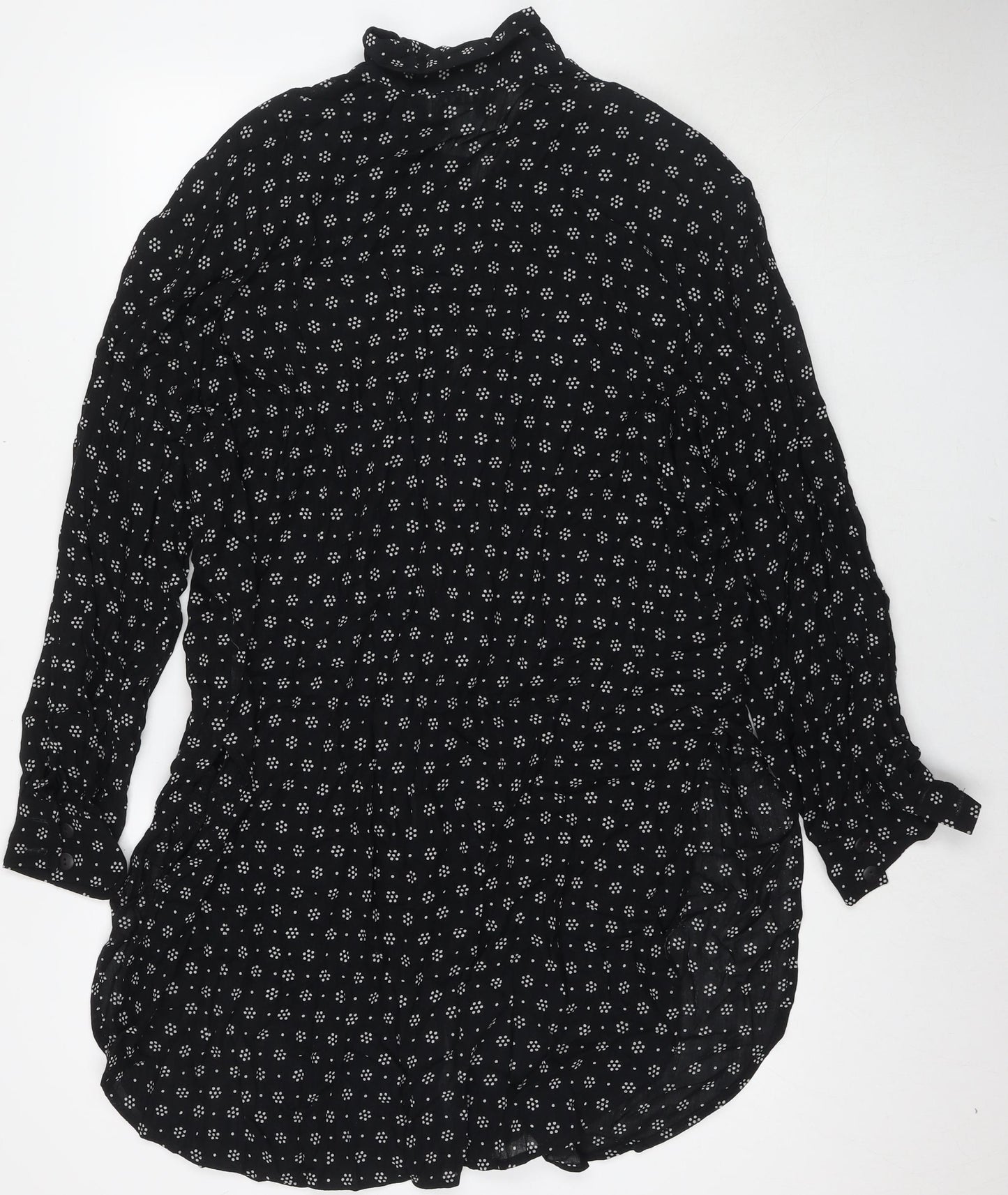 Nipon Studios Womens Black Geometric Polyester Shirt Dress Size 14 V-Neck Button - Side Slit(s)