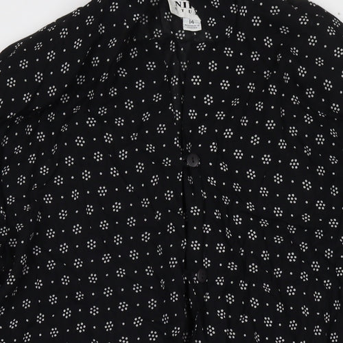 Nipon Studios Womens Black Geometric Polyester Shirt Dress Size 14 V-Neck Button - Side Slit(s)