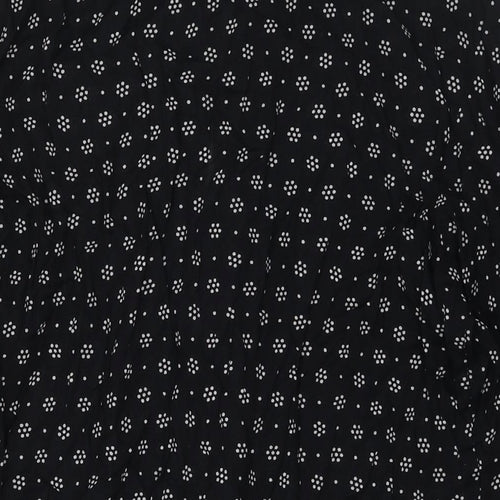 Nipon Studios Womens Black Geometric Polyester Shirt Dress Size 14 V-Neck Button - Side Slit(s)