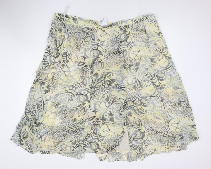 Cavida Womens Yellow Geometric Viscose Maxi Skirt Size 28 Zip