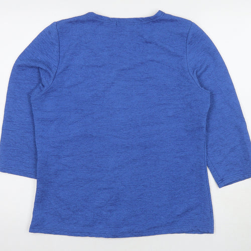Stock Shop Womens Blue Polyester Basic Blouse Size L Scoop Neck
