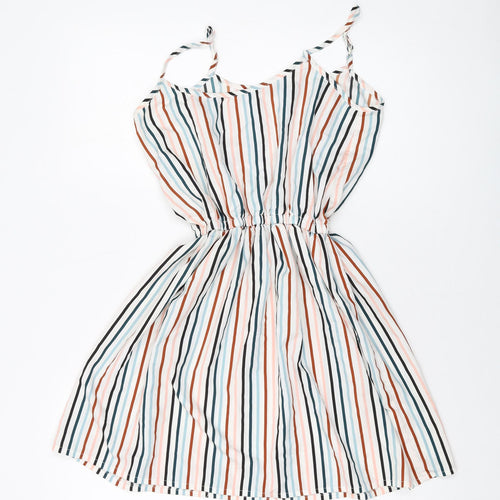 Boohoo Womens Multicoloured Striped Polyester Mini Size 8 Square Neck Pullover
