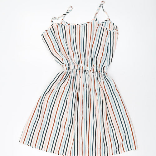 Boohoo Womens Multicoloured Striped Polyester Mini Size 8 Square Neck Pullover