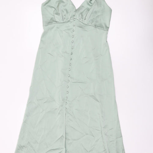Oasis Womens Green Polyester A-Line Size 12 V-Neck Zip