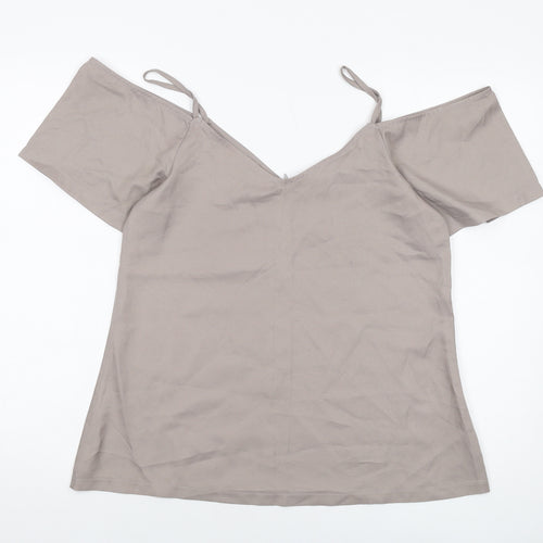 Boohoo Womens Grey Polyester Basic Blouse Size 12 V-Neck