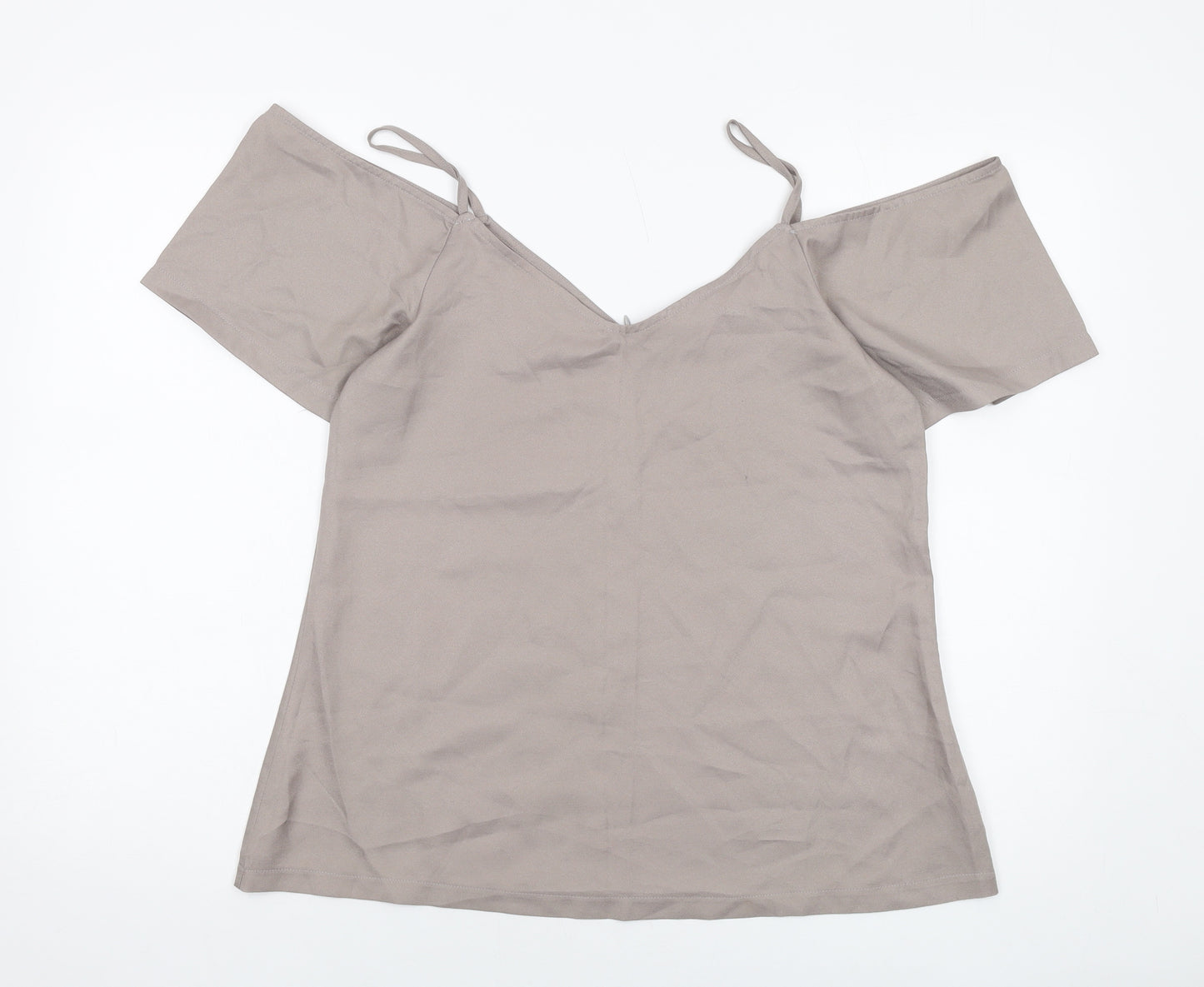 Boohoo Womens Grey Polyester Basic Blouse Size 12 V-Neck