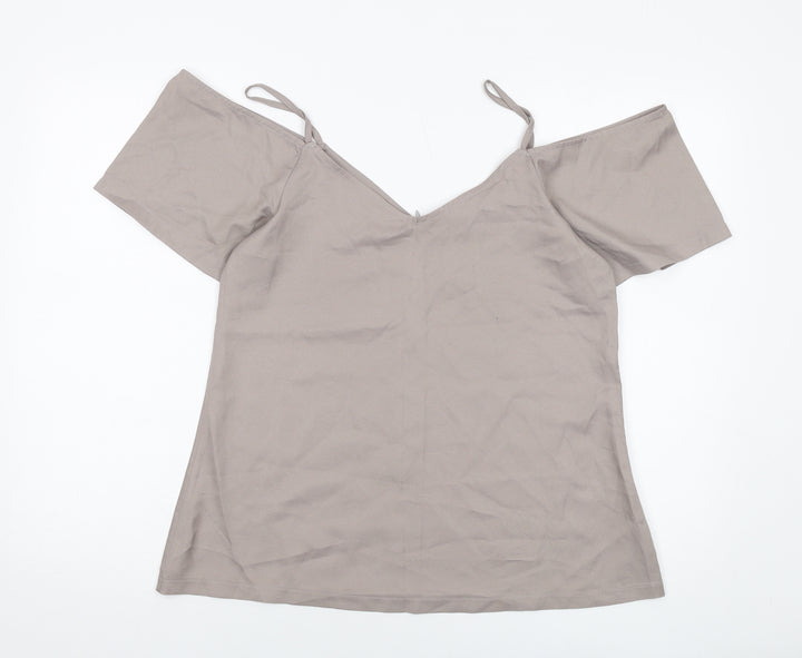 Boohoo Womens Grey Polyester Basic Blouse Size 12 V-Neck
