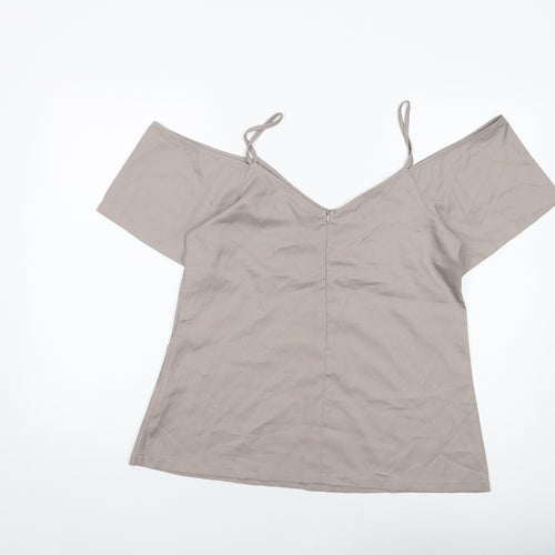 Boohoo Womens Grey Polyester Basic Blouse Size 12 V-Neck