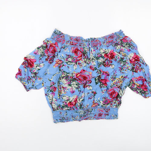 NEXT Womens Blue Floral Viscose Basic Blouse Size 10 Square Neck