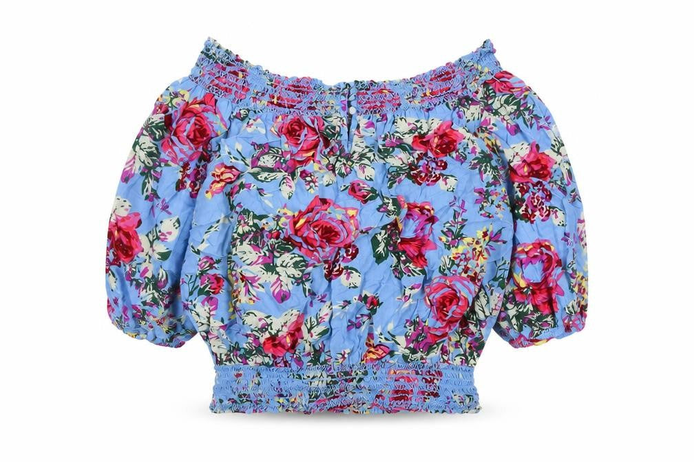 Front view of Next women’s blue floral viscose basic blouse, size UK 10, square neck