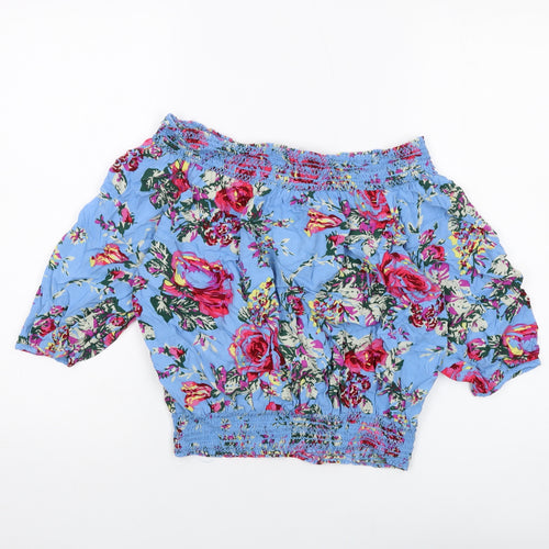 NEXT Womens Blue Floral Viscose Basic Blouse Size 10 Square Neck