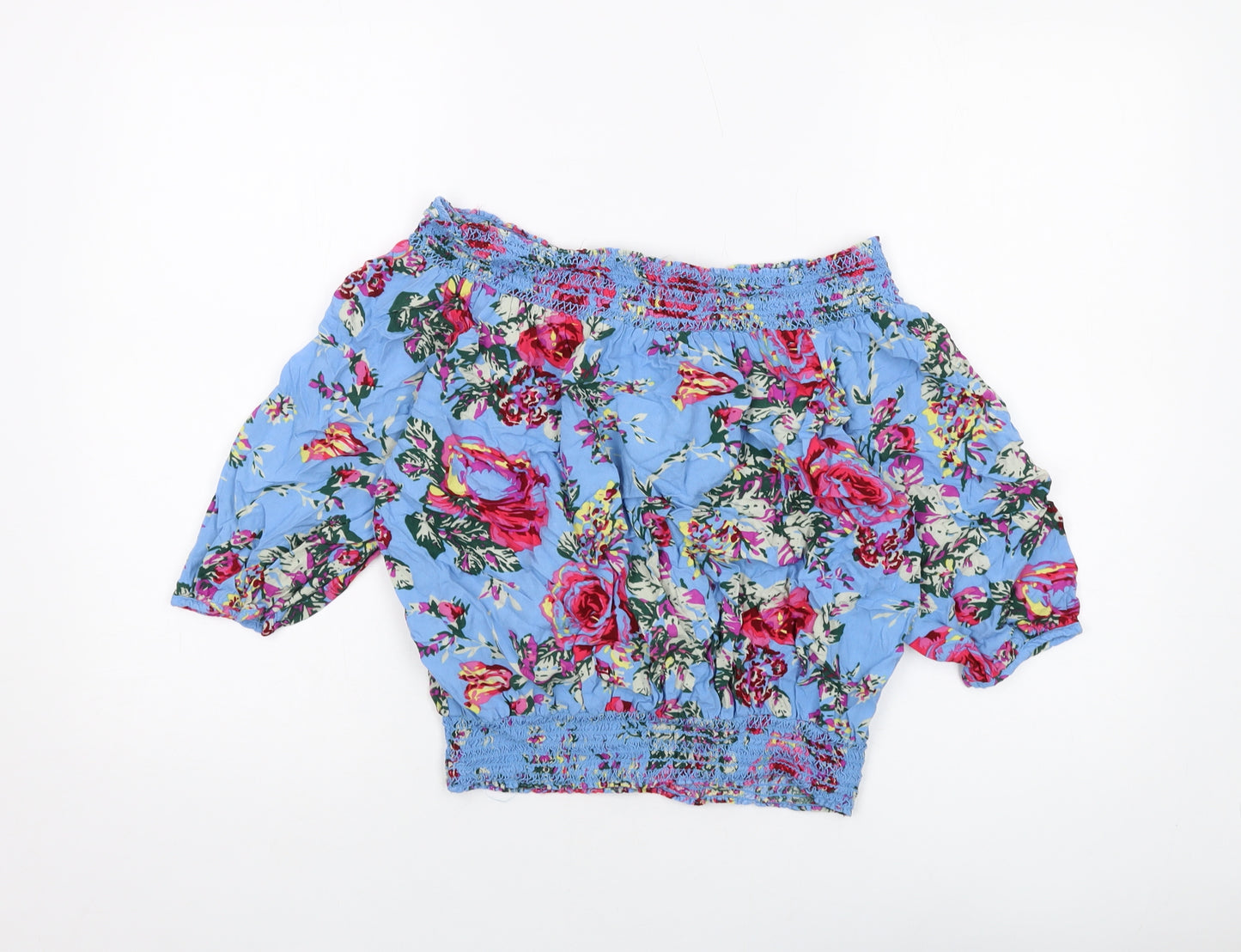 NEXT Womens Blue Floral Viscose Basic Blouse Size 10 Square Neck