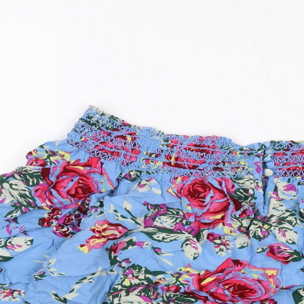 NEXT Womens Blue Floral Viscose Basic Blouse Size 10 Square Neck